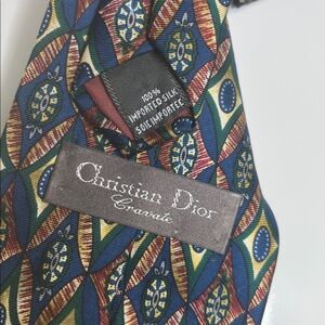 Vintage Christian Dior Cravate Silk Tie Blue Burgundy Gold Green